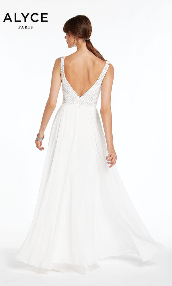 ALYCE Paris 1389 Diamond White Chiffon A-Line Dress Alyce Paris