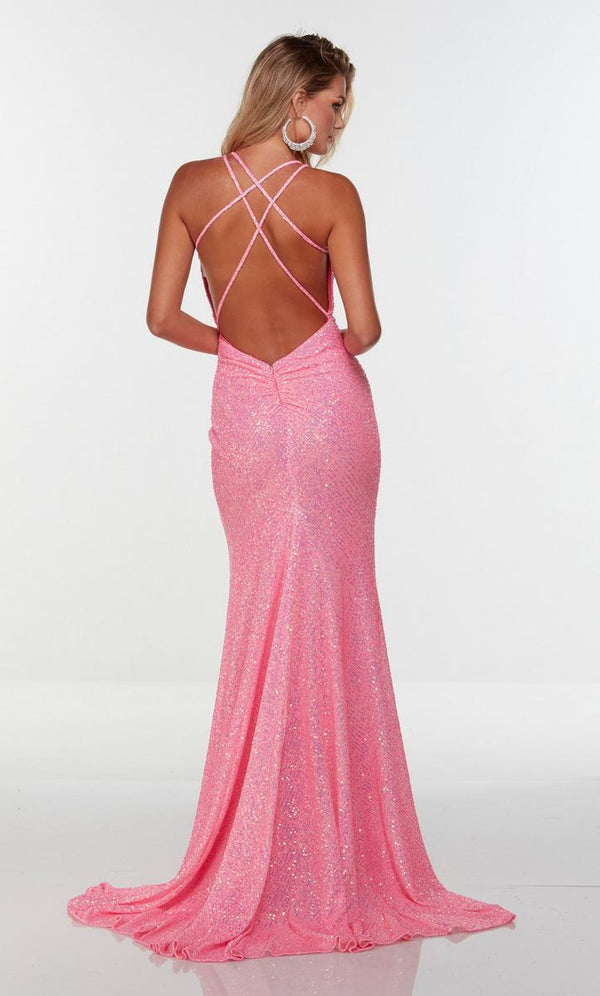 Alyce Paris 61150 Neon Pink Sequin FIt-n-Flare Dress Alyce Paris