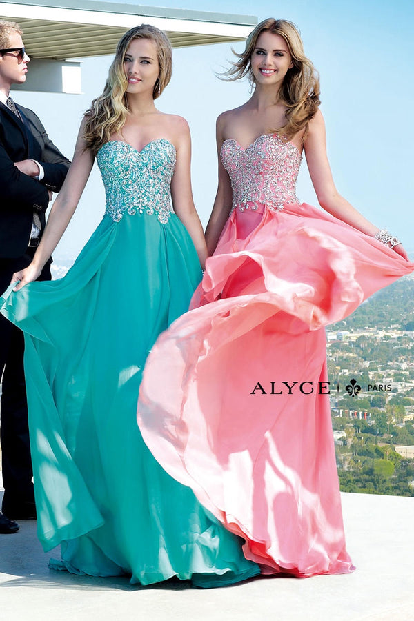 ALYCE Paris 6409 New Coral Beaded Bodice Chiffon Dress Alyce Paris