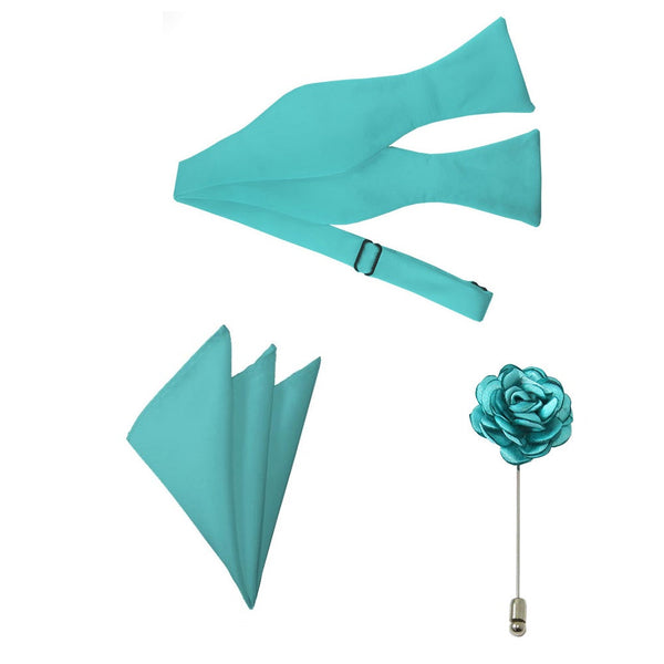Aqua Satin Bow Tie, Pocket Square & Lapel Pin Set TieOutlet.com