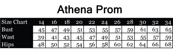 Athena for the Curvy Girl Plus Size Dresses with bust, waist, and hip measurements.