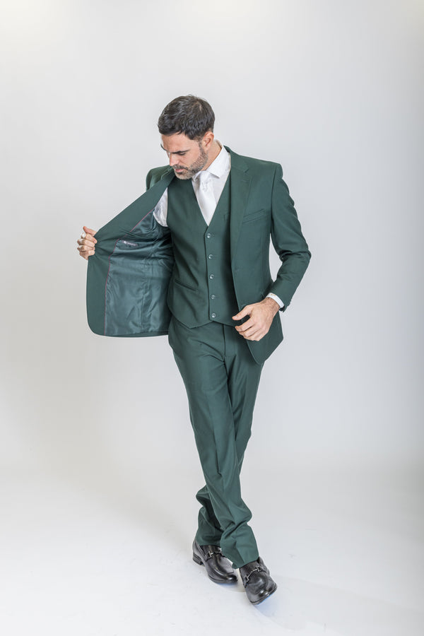 New Caravelli Dark Green 3 Piece Slim Fit Suit with Vest San Malone Enterprises