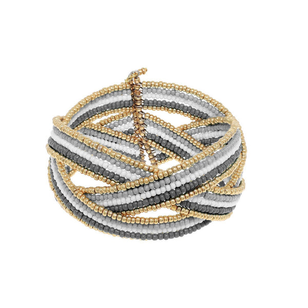 Black Gold Bohemian Criss-cross Beaded Wrap Bracelet Sophia Collection dba Something Special