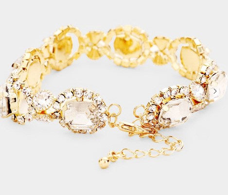 Emerald Cut Clear Crystal Rhinestone Pave Gold Bracelet Wona Trading Co