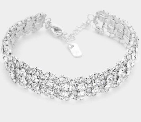 Crystal Rhinestone Bubble Stone Silver Bracelet Wona Trading Co