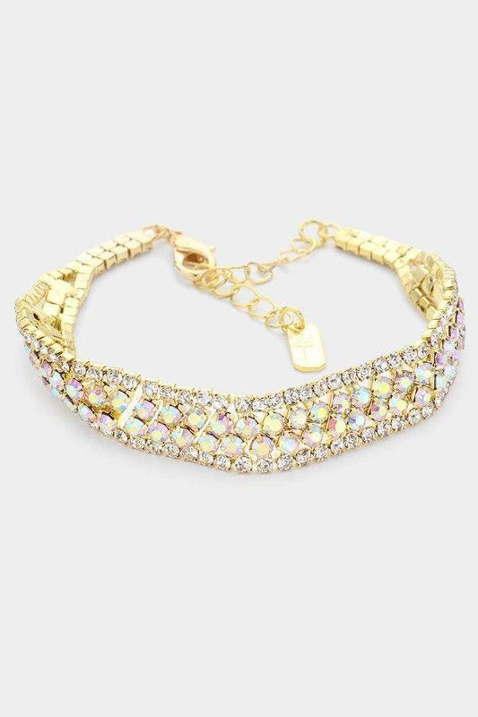 Iridescent AB Bubble Rhinestone Stone Gold Clasp Bracelet Wona Trading Co