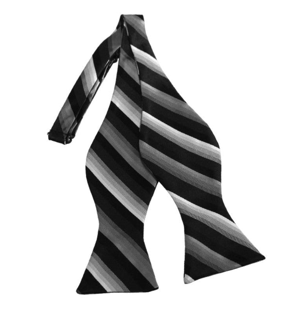 Charcoal, White and Black Striped Woven Self Tie Bow Tie TieOutlet.com
