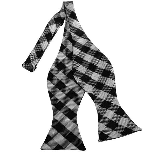 Black, White and Silver Woven Checked Self Tie Bow Tie TieOutlet.com