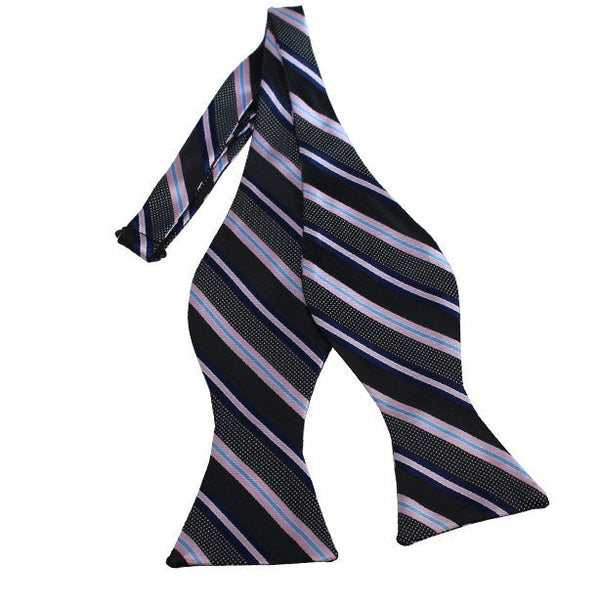 Black, Navy and Pink Stripe Self Tie Bow Tie TieOutlet.com
