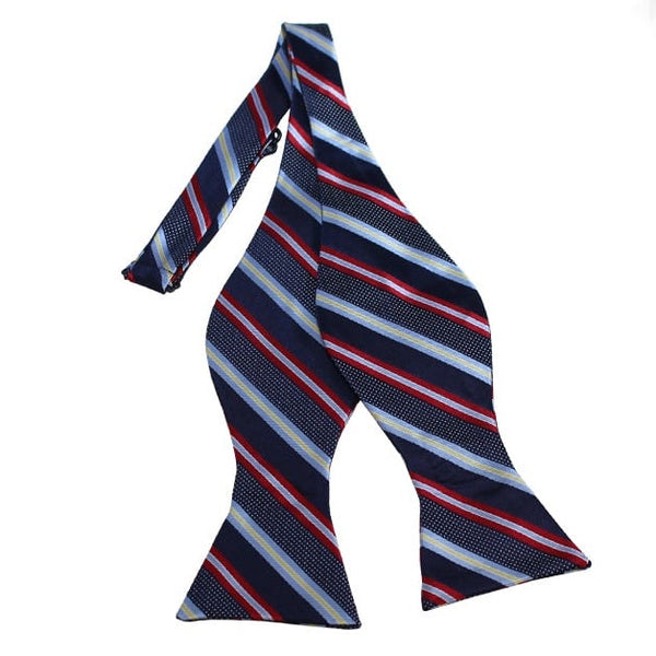 Navy Blue, Red and Light Blue Stripe Self Tie Bow Tie TieOutlet.com