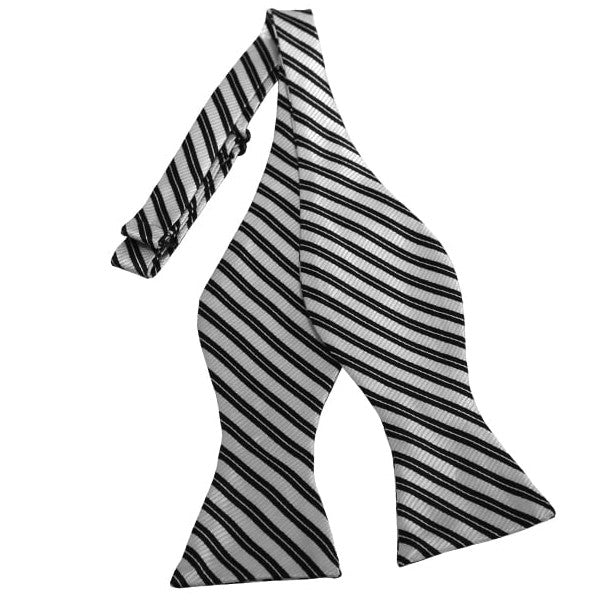 Black White Striped Self Tie Bow Tie