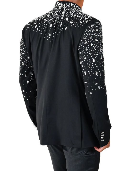 Black & Silver Rhinestone Standup Collar Fashion Jacket Barabas