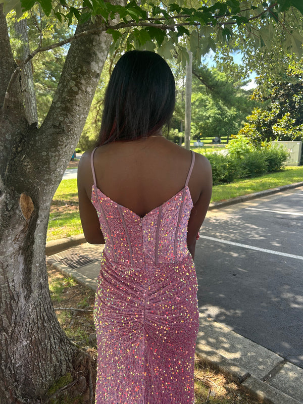 Blush Prom 12167 Velvet Sequin Dress with Slit