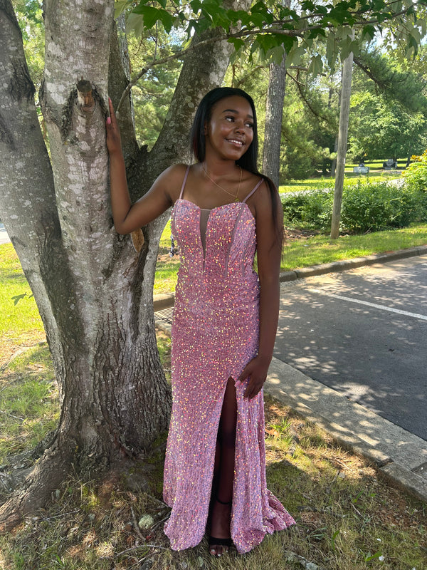 Blush Prom 12167 Velvet Sequin Dress with Slit