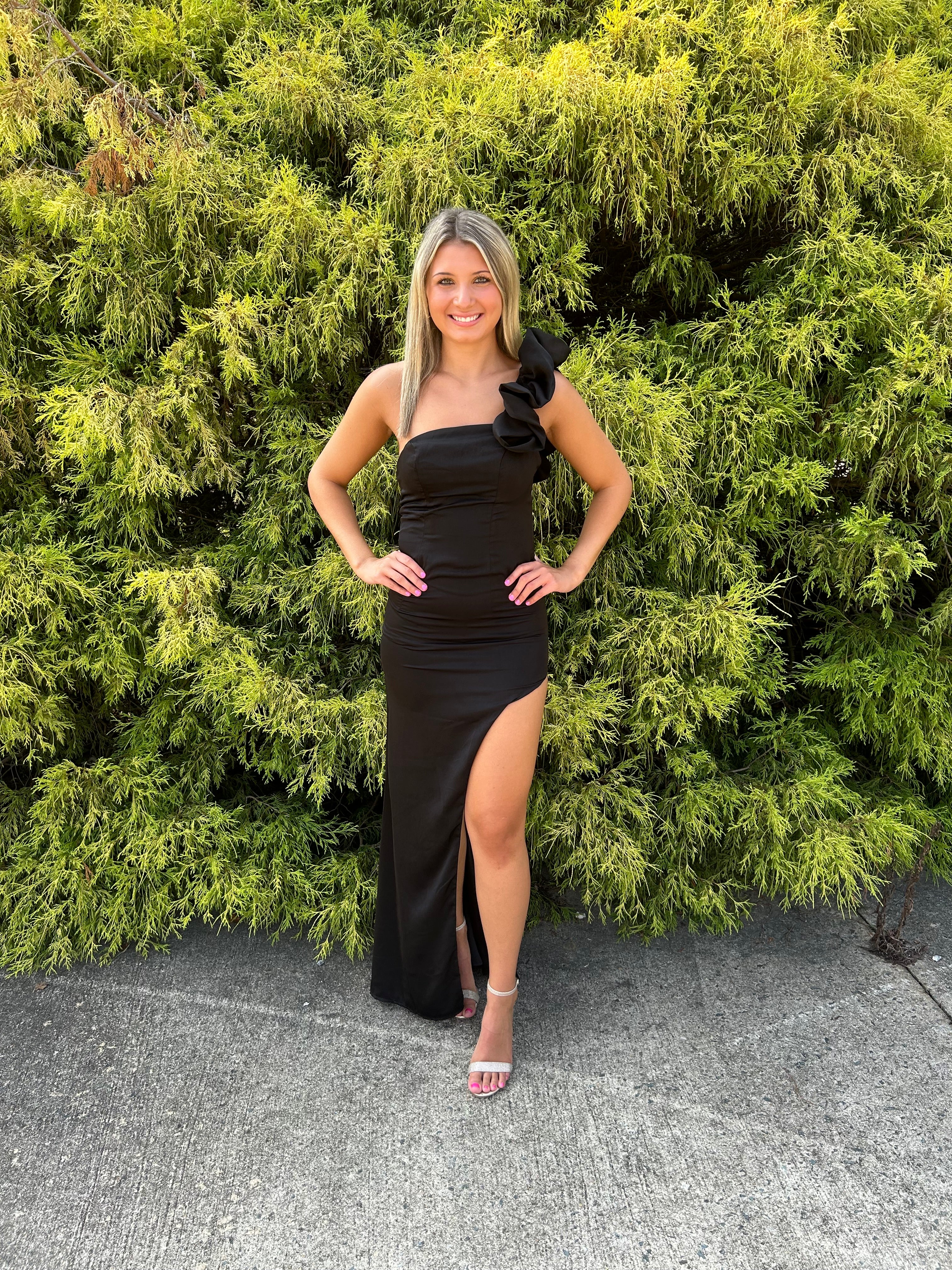 blush black prom dress Contrasting Beads Long Black Prom Dress 9274 Black/Rose Gold / XSmall