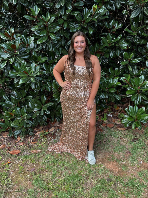 Blush Prom 20538 Rose Gold Sequin Fit-n-Flare Dress