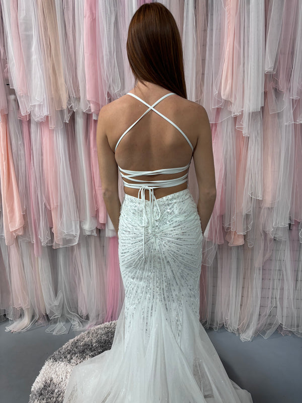 Blush Prom 20550 Diamond White Sequin Fit-n-Flare Dress
