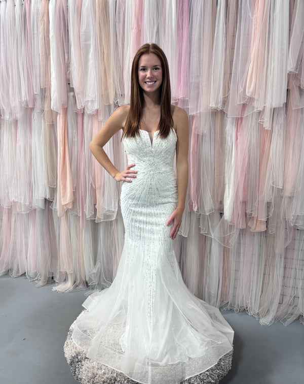 Blush Prom 20550 Diamond White Sequin Fit-n-Flare Dress