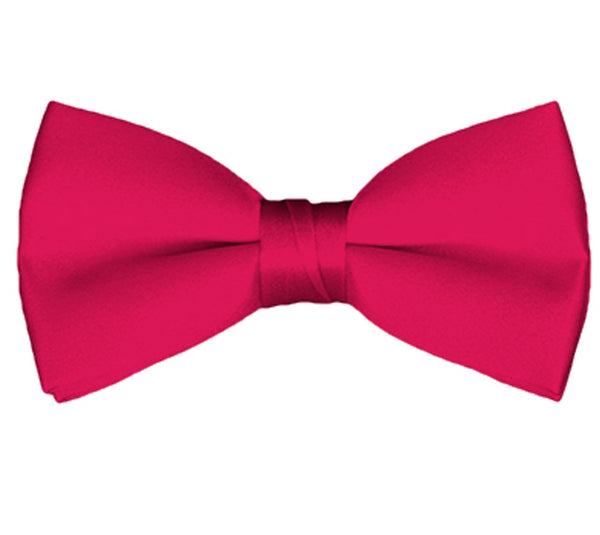 New Solid Satin Pretied Bow Ties - Fuchsia