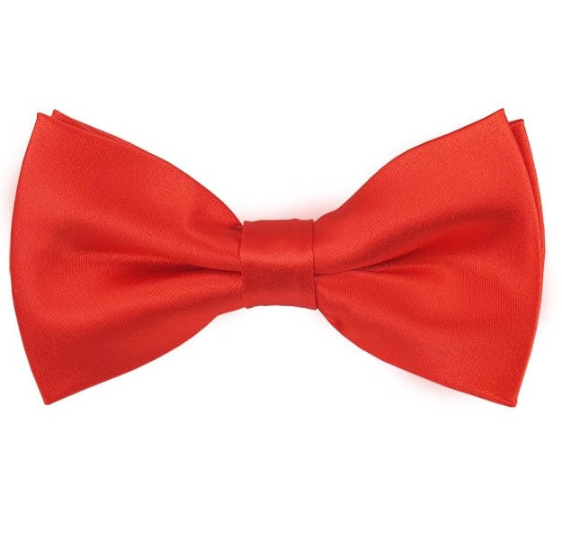 New Solid Satin Pretied Bow Ties - Coral Red