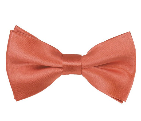 New Solid Satin Pretied Bow Ties - Palm Coast Coral