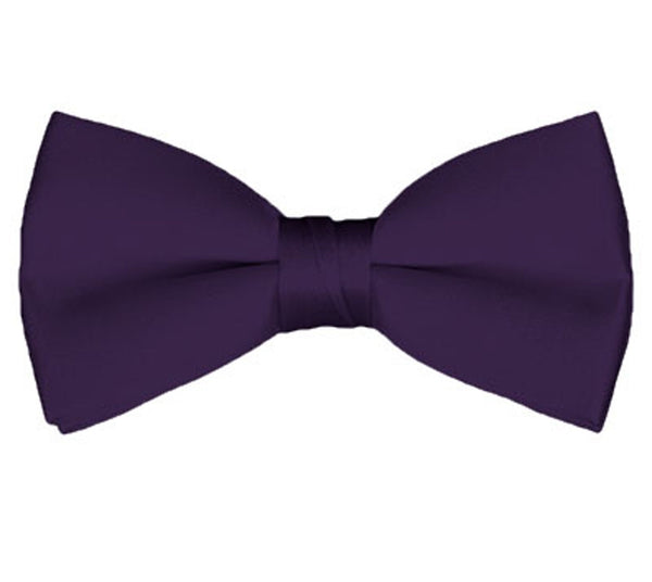 New Solid Satin Pretied Bow Ties - Eggplant Purple