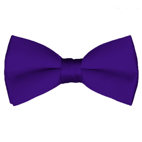 New Solid Satin Pretied Bow Ties - Deep Purple