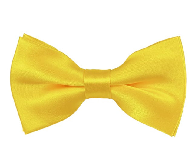 New Solid Satin Pretied Bow Ties - Lemon Yellow