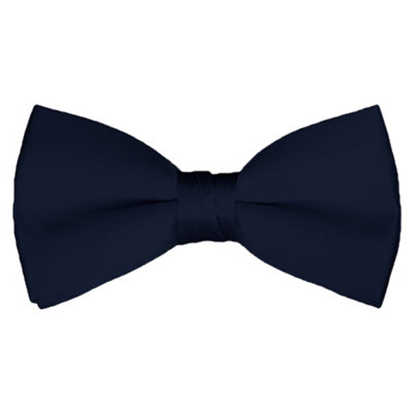 New Solid Satin Pretied Bow Ties - Navy Blue