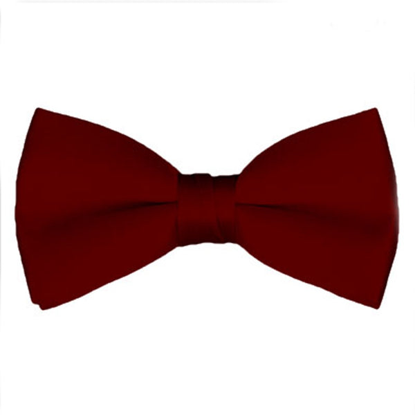 New Solid Satin Pretied Bow Ties - Burgundy Wine