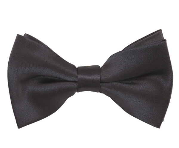 New Solid Satin Pretied Bow Ties - Charcoal Gray