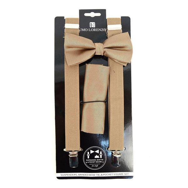 Suspender, Bow Tie & Pocket Square Set - Taupe Beige SELININY