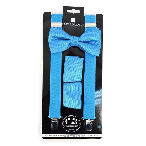 Suspender, Bow Tie & Pocket Square Set - Turquoise SELININY