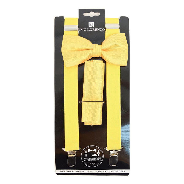 Suspender, Bow Tie & Pocket Square Set - Yellow SELININY