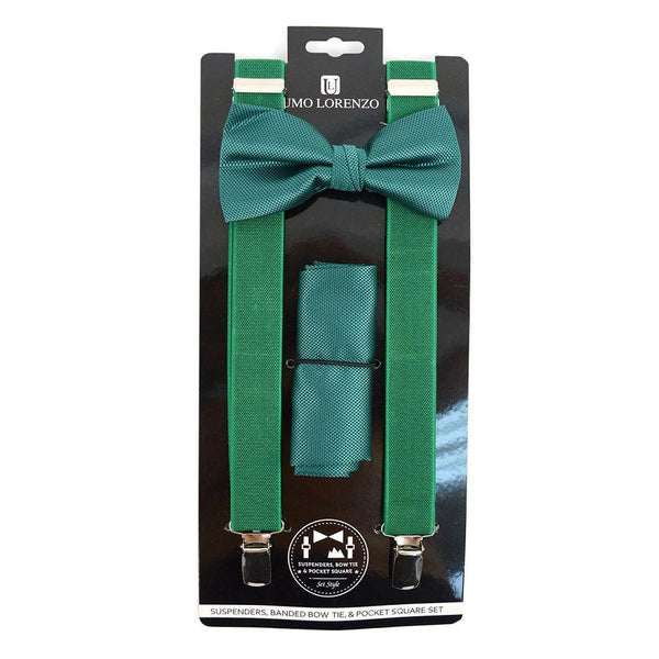 Suspender, Bow Tie & Pocket Square Set - Emerald Green SELININY