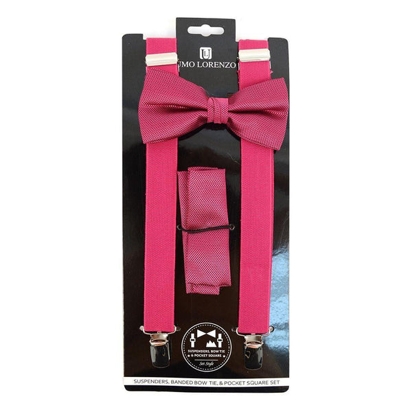 Suspender, Bow Tie & Pocket Square Set - Fuchsia Pink SELININY