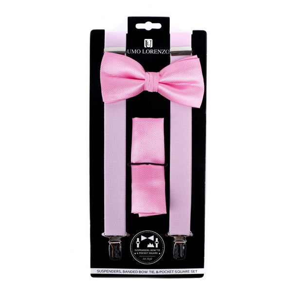 Suspender, Bow Tie & Pocket Square Set - Hot Pink SELININY