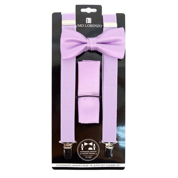 Suspender, Bow Tie & Pocket Square Set - Lavender SELININY