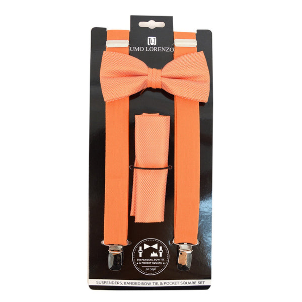 Suspender, Bow Tie & Pocket Square Set - Orange SELININY
