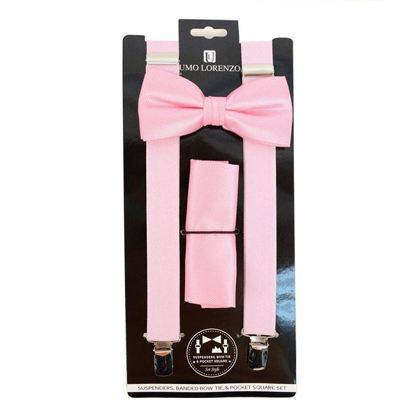 Suspender, Bow Tie & Pocket Square Set - Pink SELININY