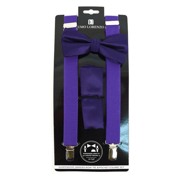 Suspender, Bow Tie & Pocket Square Set - Royal Purple SELININY
