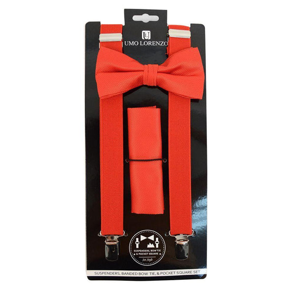 Suspender, Bow Tie & Pocket Square Set - Red SELININY
