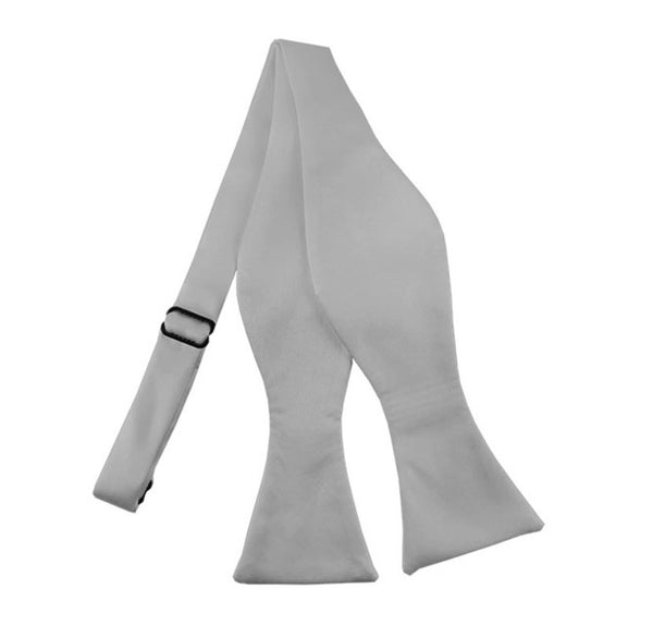 New Silver Solid Satin Self Tie Bow Tie Manzini Neckwear