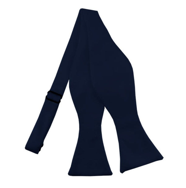 New Navy Blue Solid Satin Self Tie Bow Tie TieOutlet.com