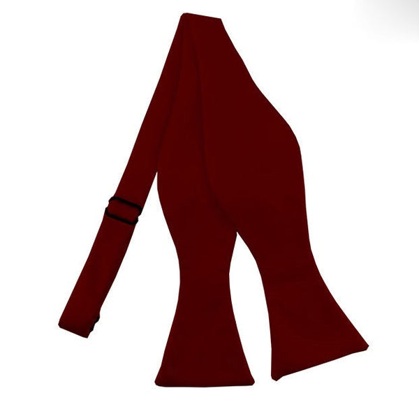 New Burgundy Solid Satin Self Tie Bow Tie TieOutlet.com