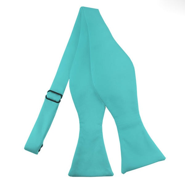 New Aqua Solid Satin Self Tie Bow Tie TieOutlet.com
