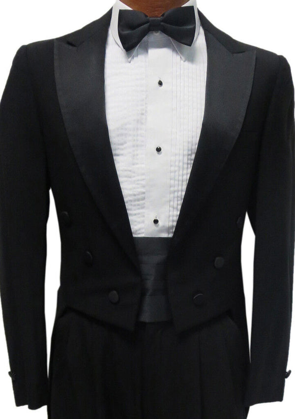 Black Wool 6 Button Satin Peak Lapel Tailcoat Not specified