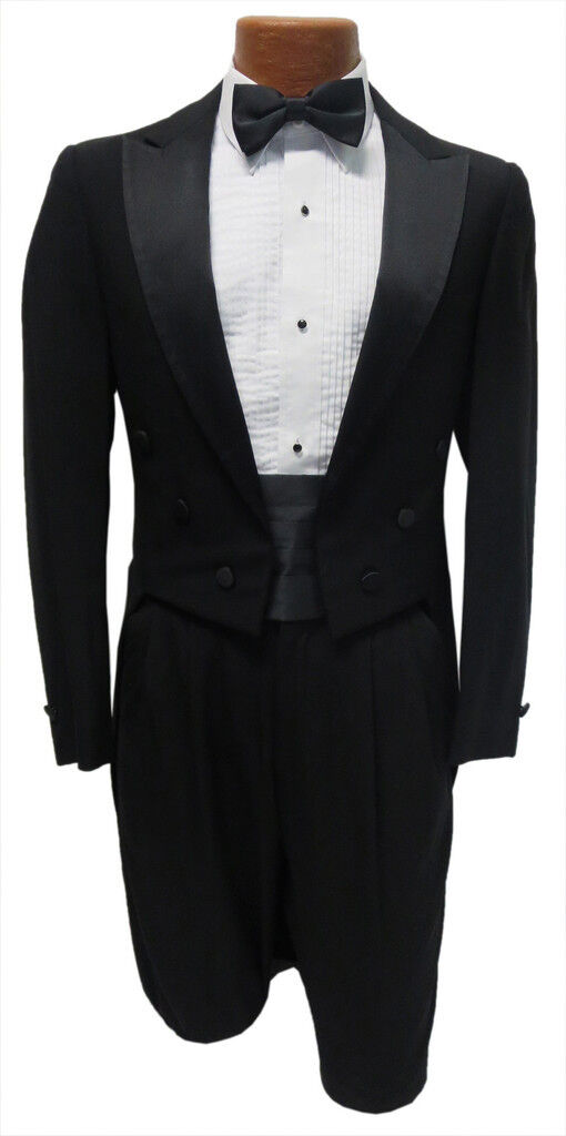 Black Wool 6 Button Satin Peak Lapel Tailcoat Not specified