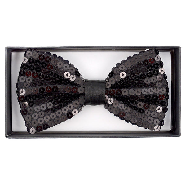 New Black Sparkle Sequin 2.5" Bow Tie SELININY