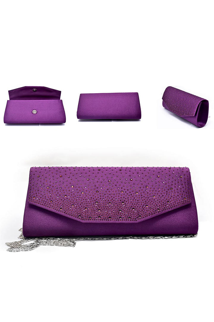 Bling Solid Evening Clutch Bag - Purple or Red